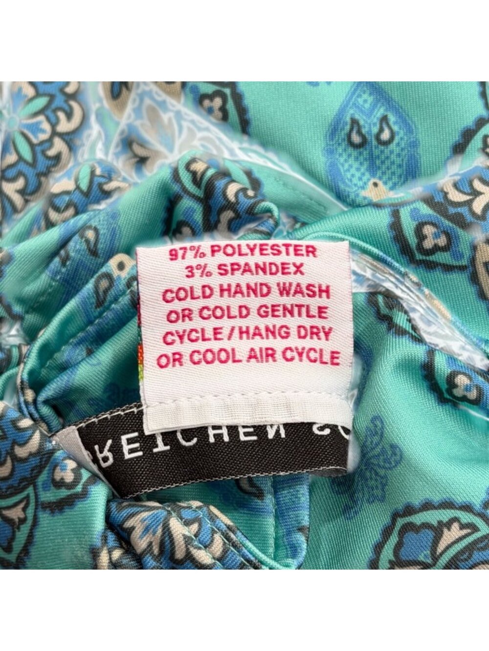 Gretchen Scott Womens Size L Dress Turquoise Medallion Print 3/4 Sleeve Boat-Nec - Picture 7 of 7